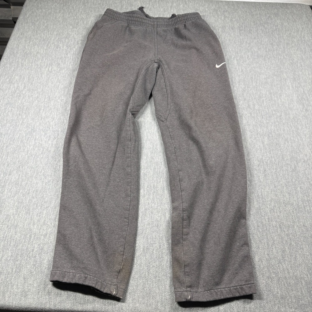Nike Sweatpants Men L Gray Swoosh Fleece Open Hem Athletic Warm Up Jogger Lounge